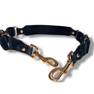 Unbranded Handbag Strap OS Black Leather Gold Hardware O-Ring Studded 32.5"